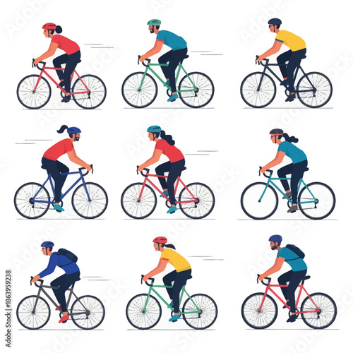 Diverse Cyclists Riding Bicycles, Outdoor Activity, Healthy Lifestyle