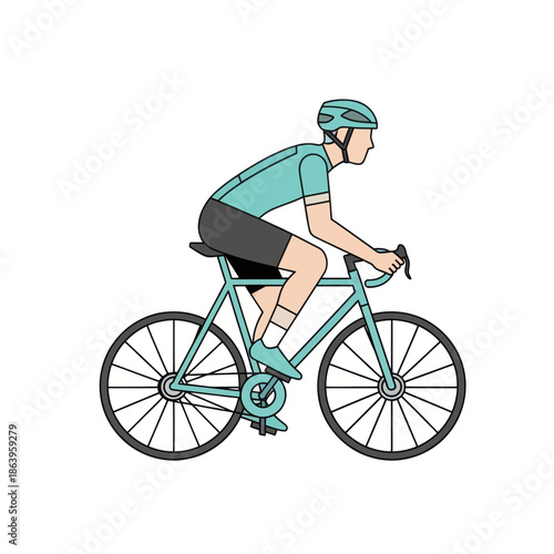 Cyclist Riding Bicycle, Sporty Man in Helmet, Active Lifestyle, Outdoor Recreation, Vector Art