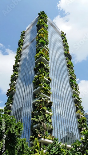 Modern Green Architecture Skyscraper Building Covered in Plants
