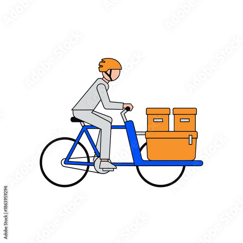 Delivery Rider on Cargo Bike with Boxes