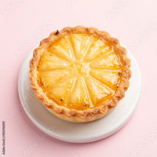 Delicious Pineapple Tart Cake on White Plate Top View