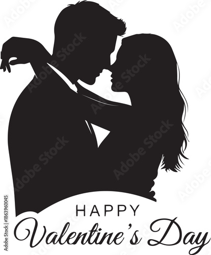 PRomantic valentine's day silhouette of loving couple sharing a kissrint