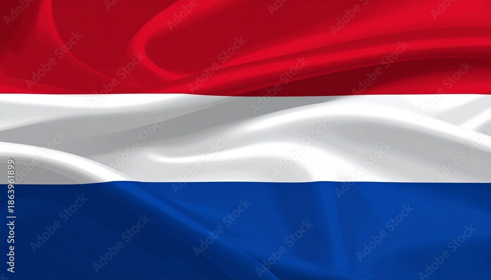 Fototapeta premium Netherlands National Flag with Red, White, and Blue Horizontal Stripes Displayed on Textured Fabric with Folds