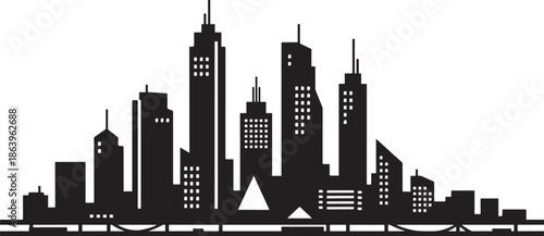 Modern city skyline with sleek skyscrapers and urban landscape