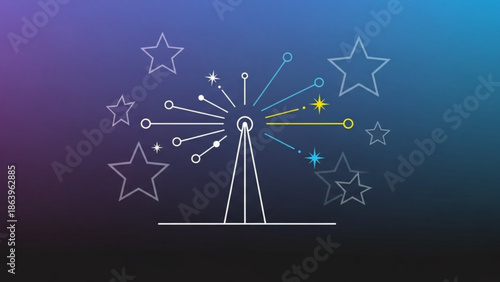 Fireworks Explosion with Stars and Sparklers on Gradient Background