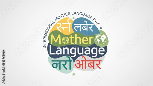 International Mother Language Day Poster with Multilingual Text and Globe