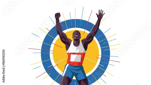 Triumphant Athlete Celebrating Victory with Arms Raised