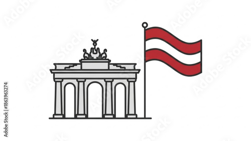 Austrian Flag Waving Near Brandenburg Gate Monument Line Art