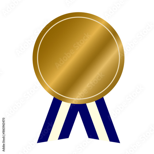 銅色のメダルと青いリボンがついた表彰アイコンイラスト