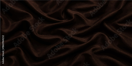 Smooth black satin fabric textile creates an elegant luxury backdrop with soft shiny waves and purple silk curves for a fashionable material texture