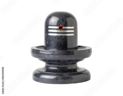 Black Stone Shiva Lingam with Sacred Mark Isolated on White Background, Hindu Religious Symbol of Lord Shiva Used in Worship, Rituals, and Spiritual Practices