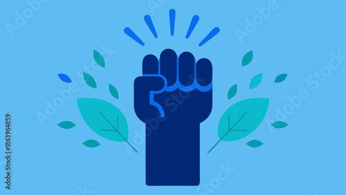 Empowering Minimalist Vector Illustration Featuring a Determined Raised Fist and Leaves