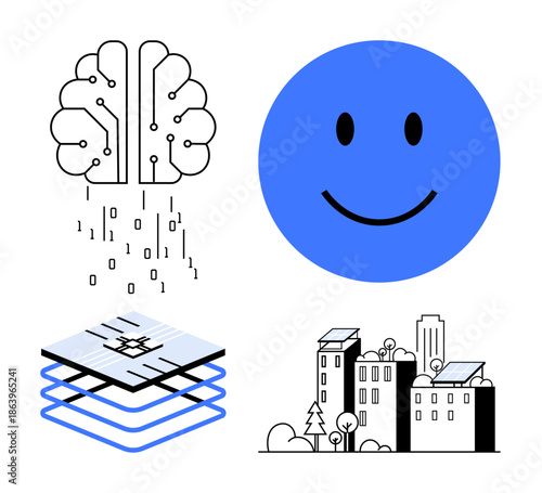 Artificial intelligence concept. Artificial intelligence visuals with a brain, chip, and smart city showing innovation and future technology. Artificial intelligence in tech development, smart