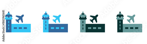 building icon. airport and lane vector set
