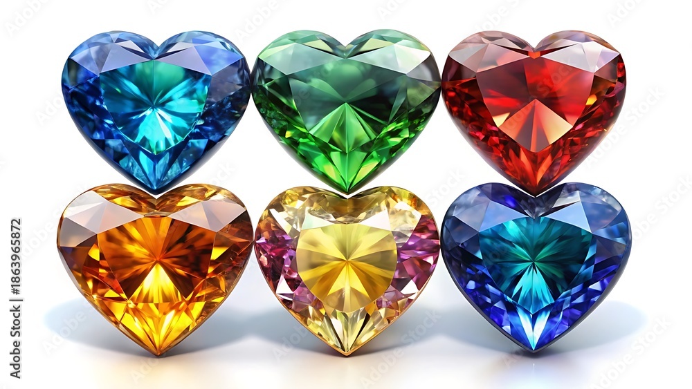 Fototapeta premium Colorful HeartShaped Gemstones Collection