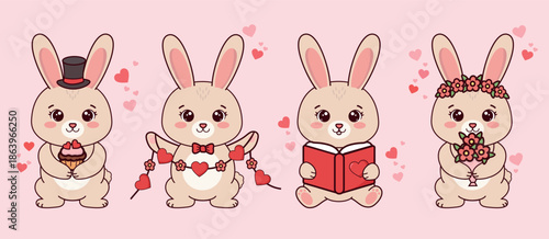 A vector illustration in a cute style dedicated to the theme of love, Valentine's Day or spring holidays. Cute hares, cute bunnies.