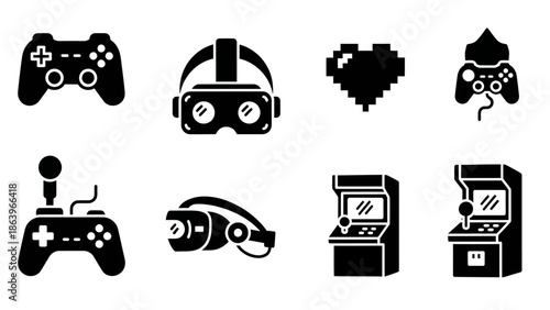 Collection of gaming icons in vector format on a white background