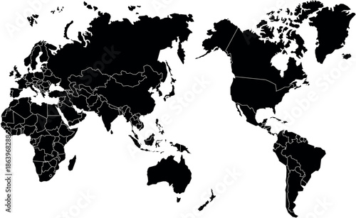 black world map isolated on white