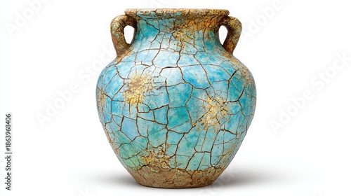 Vintage Decorative Pottery Jar with Turquoise Glaze and Cracks