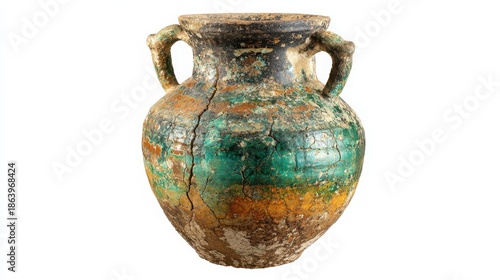 Ancient Decorative Pot with Unique Colorful Glaze and Cracks