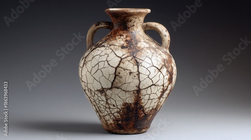 Vintage Ceramic Vase with Cracked Surface and Rustic Detailing