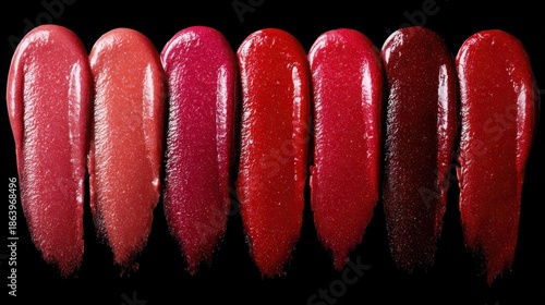 Shades of Liquid Lipstick in Various Colors on Black Background