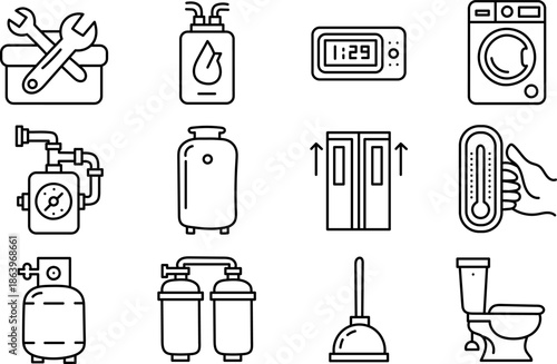 Hand Drawn Home Maintenance and Plumbing Line Icons Set for Household Services