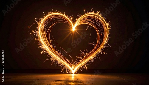 Heart Sparkler: A mesmerizing display of a heart crafted with radiant sparkler trails, creating a captivating visual of affection and love against a dark canvas.