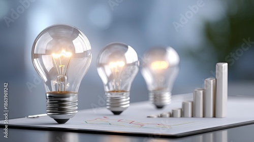 Modern Business Concept With Light Bulbs Symbolizing Ideas And Growth In A Contemporary Workspace Setting