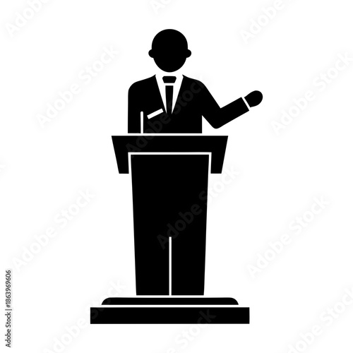 Minimalist Professional Silhouette of a Speaker at a Podium in a Formal Presentation