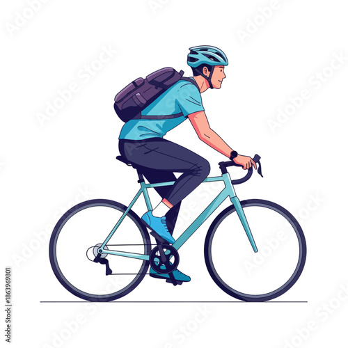 Man Cycling with Backpack and Helmet - Healthy Lifestyle, Urban Commute