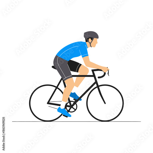 Cyclist Riding Bicycle on White Background, Athletic Man in Sportswear, Healthy Lifestyle