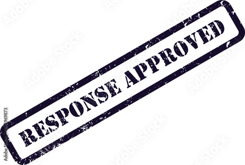 A purple grunged rubber stamp mark indicates a response has been officially approved