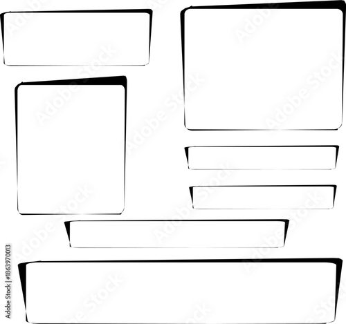 Hand Drawn Rounded Rectangle Frames Set, Sketch Style Label Banner Border Vector