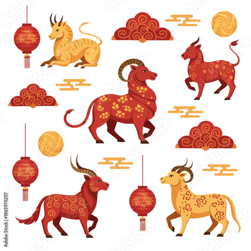 Chinese Zodiac Animals and Lanterns: Festive New Year Celebration