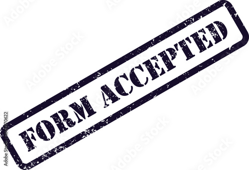 A textured dark purple rubber stamp impression reads FORM ACCEPTED on a crisp white surface diagonally