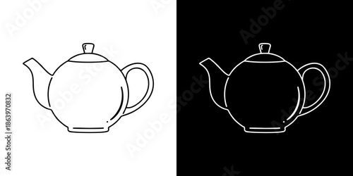 Simple Line Art of a Teapot on a White and Black Background, a Classic and Versatile Graphic Element