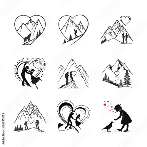 Mountain love silhouettes collection