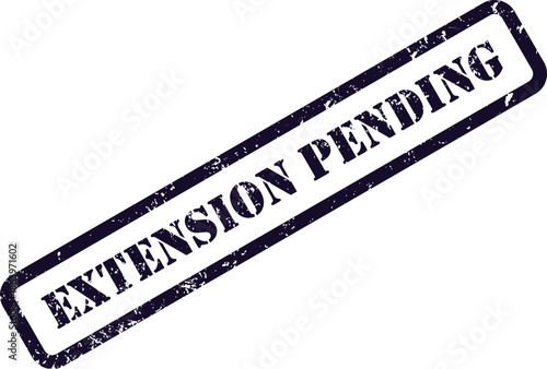 Dark blue rubber stamp impression with the important words EXTENSION PENDING on a pristine white background