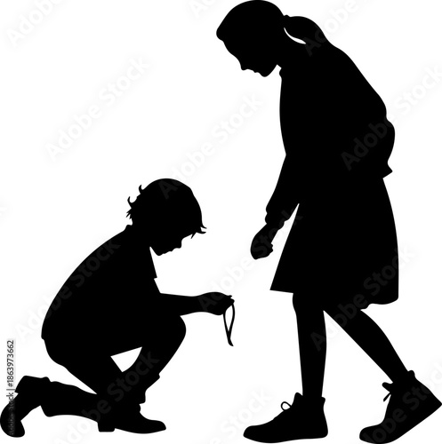 Silhouette of Helping Hands – Tying Shoelaces Illustration