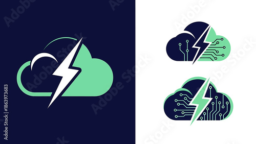 Sleek graphical icon set combining a cloud and a lightning bolt, reflecting robust connectivity, rapid data exchange, and powerful online solutions