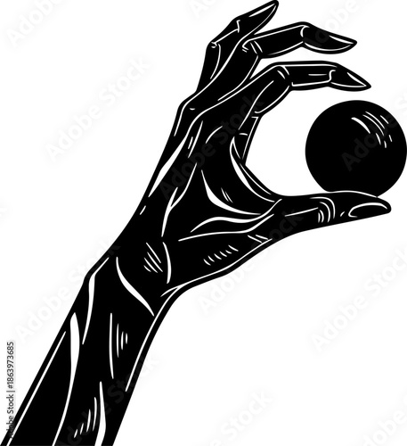 Stylized Hand Holding Sphere – Balance and Control Illustration