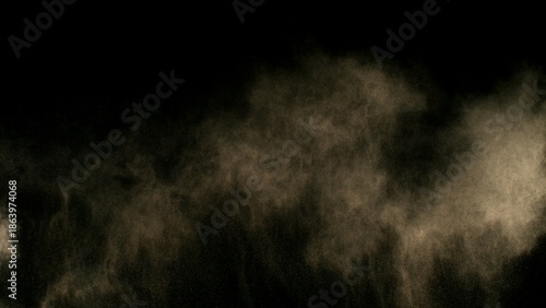 Freeze Motion Shot of Flying Sand Dust , Isolated on Black Background