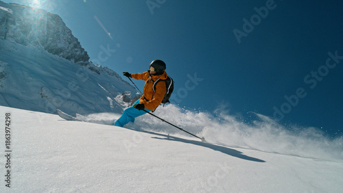Wallpaper Mural Skier riding in the scenic Dolomites mountains in fresh po . Super slow motion at 1000 fps. Torontodigital.ca