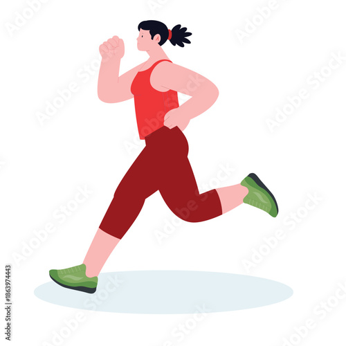 Vector illustration of a woman in pink clothes running to stay healthy