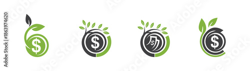 Minimal Eco Money Logo Template Set for Sustainable, Green Finance and Environmental Brand Identity