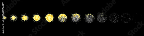 Fire Explosion Burst Sequence Isolated on Black Background