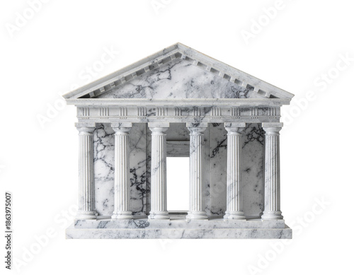 Marble classical temple with doric columns and pediment