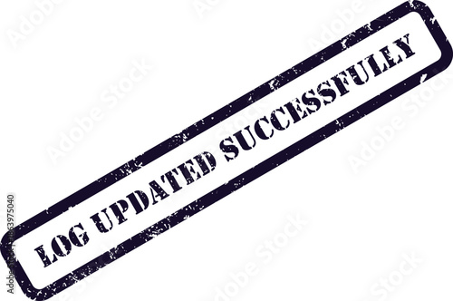 This dark blue textured stamp proudly announces LOG UPDATED SUCCESSFULLY with a clear positive message on white