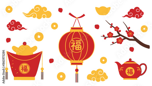 Chinese New Year decoration elements red lantern.